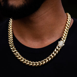 6/8/10/12/14mm  Iced Clasp Cuban Chain Necklace 18K Gold