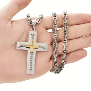 Stainless Steel Large Jesus Christ Cross Pendant Necklace Religious Jewelry for Mens