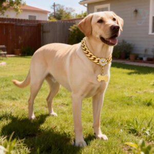 18K Gold Dog Chain Collar with Name Tag,Bling Bling Cubic Zironia Buckle,Stainless Steel Cuban Link,Fashion Necklace for Small Medium,Large Dogs